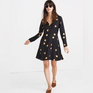 Madewell Black Floral Long Sleeve Dress